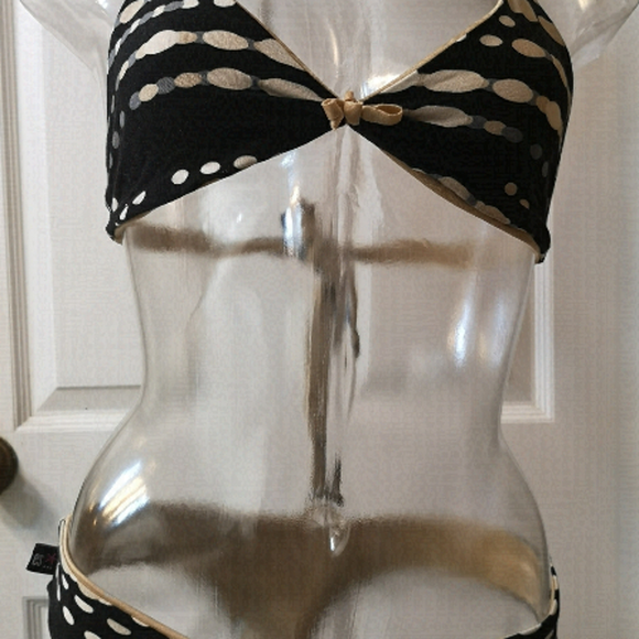 Vintage Other - VINTAGE pre-owned BLACK/WHITE dotted striped printed 2 piece string bikini